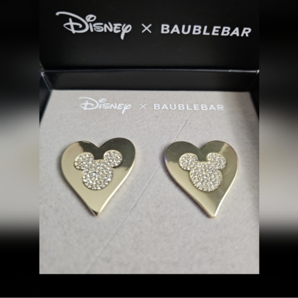 Disney x Baublebar Mickey Mouse Heart Stud Earrings Gold‎ Faux Crystal